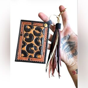 Artisan Handmade Southwest Western Leopard Animal Print Card Wallet Keychain